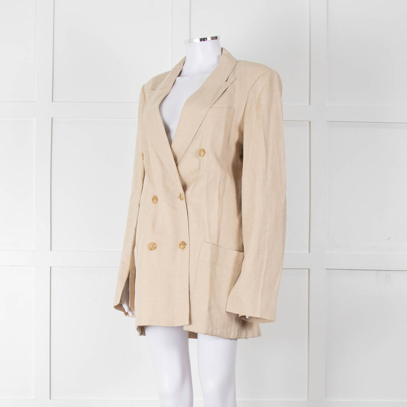 Joseph Beige Long Line Linen Blazer with Split Cuffs