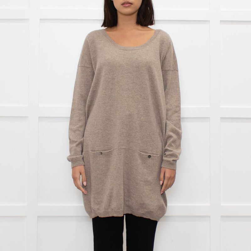 N.Peal Light Brown Cashmere Front Pocket Long Sweater