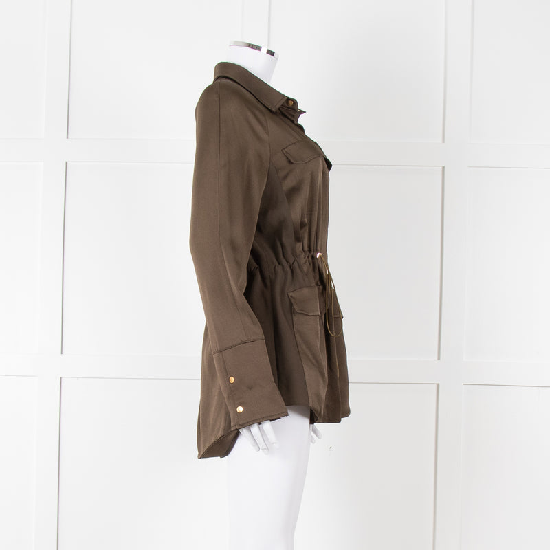 Me + Em Khaki Satin Gold Button Jacket
