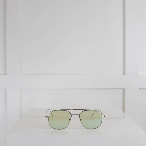Illesteva Silver Frame Clear Green Aviator Sunglasses