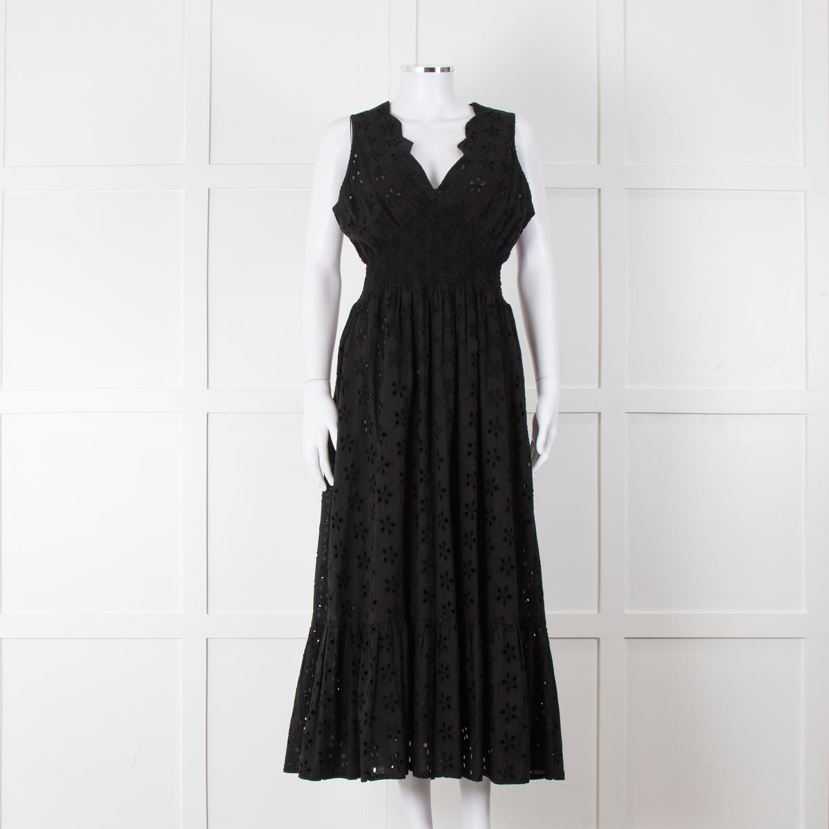 Iris Black Broderie Anglaise Sleeveless Maxi Dress