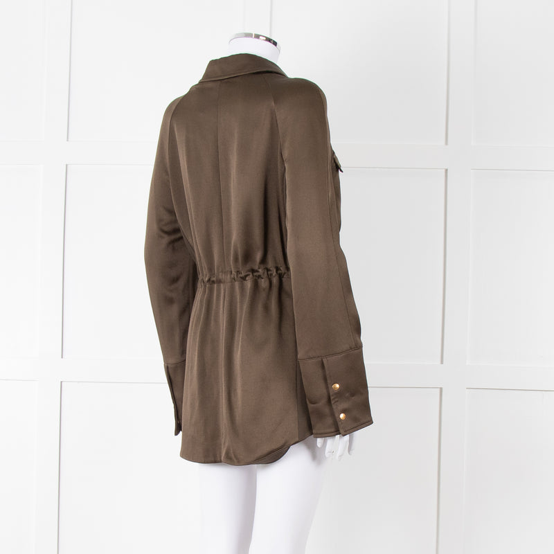 Me + Em Khaki Satin Gold Button Jacket