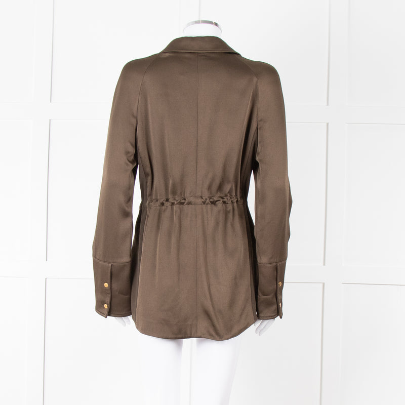 Me + Em Khaki Satin Gold Button Jacket