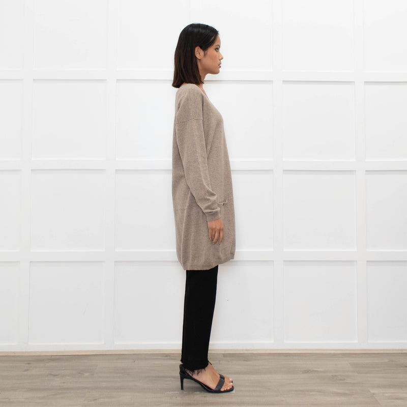 N.Peal Light Brown Cashmere Front Pocket Long Sweater