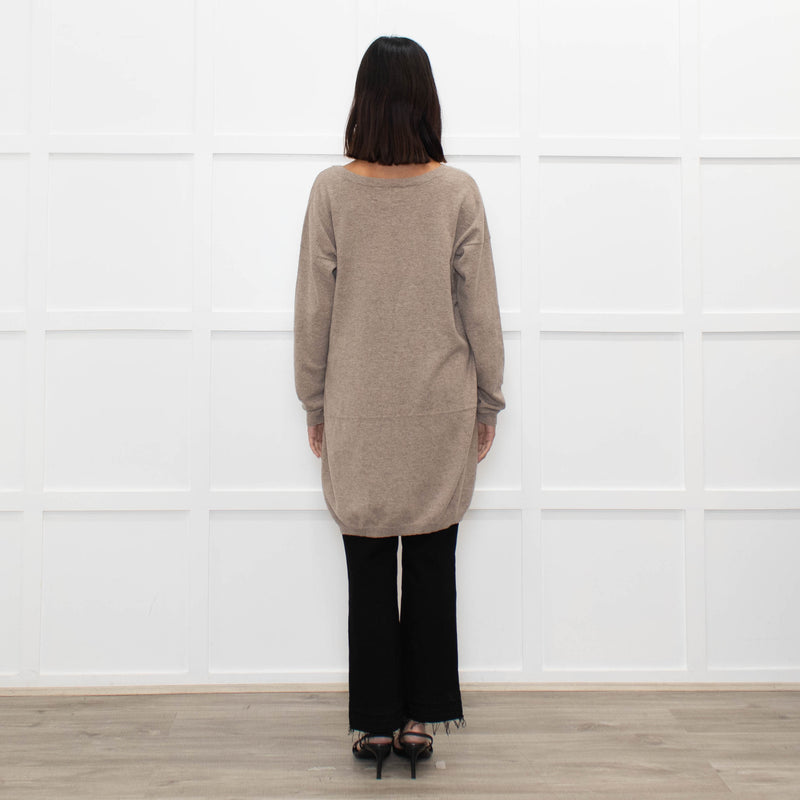 N.Peal Light Brown Cashmere Front Pocket Long Sweater
