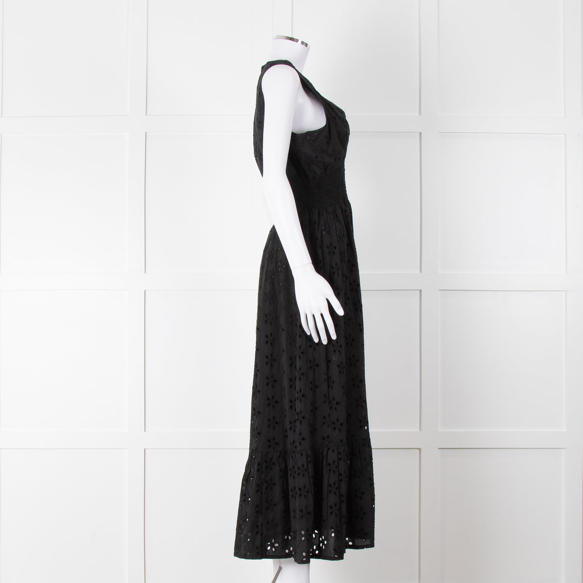 Iris Black Broderie Anglaise Sleeveless Maxi Dress
