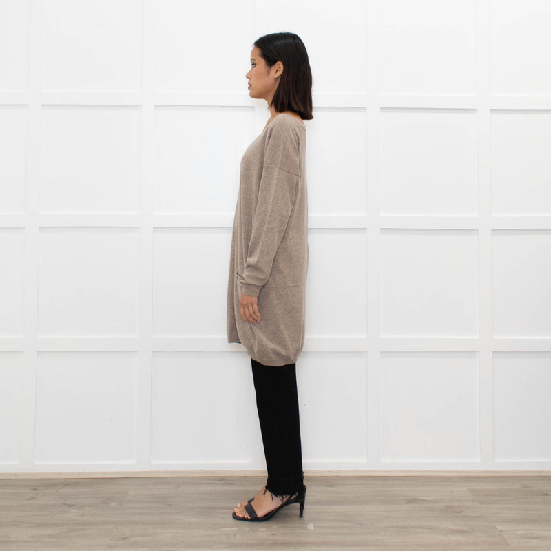 N.Peal Light Brown Cashmere Front Pocket Long Sweater