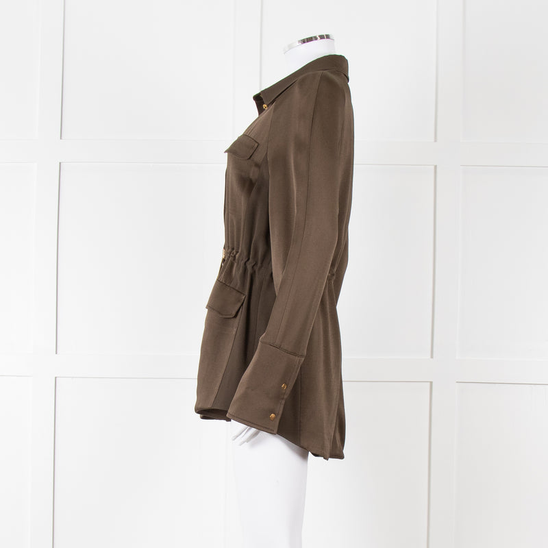 Me + Em Khaki Satin Gold Button Jacket
