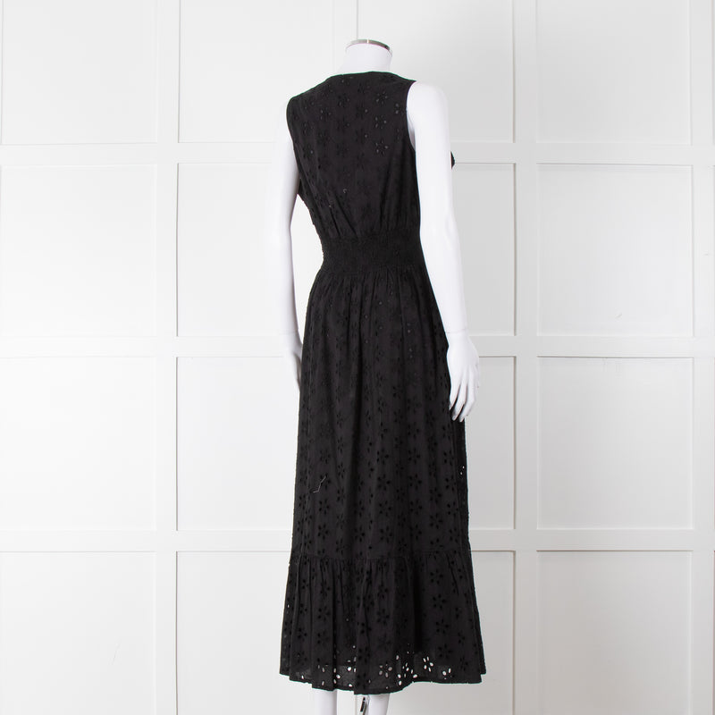 Iris Black Broderie Anglaise Sleeveless Maxi Dress