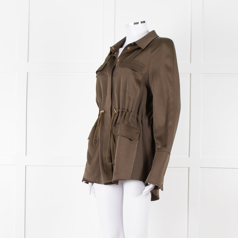 Me + Em Khaki Satin Gold Button Jacket