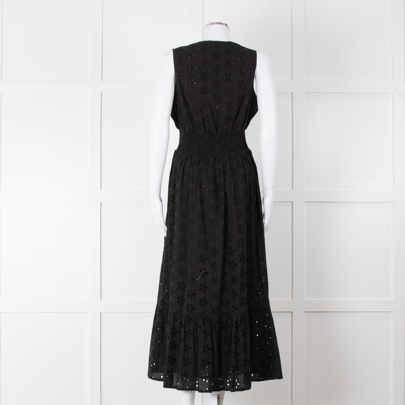 Iris Black Broderie Anglaise Sleeveless Maxi Dress