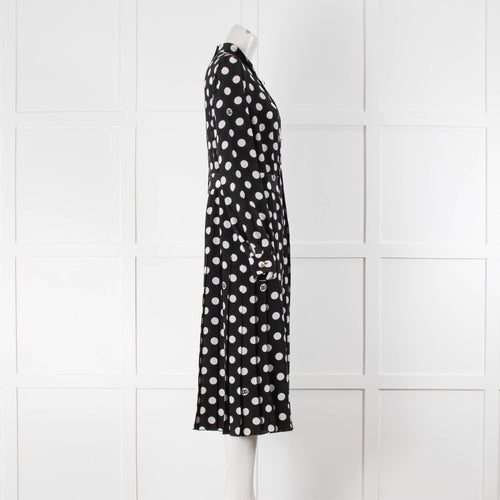 Dolce & Gabbana Silk Black Dress With White Spots and Pearl Buttons