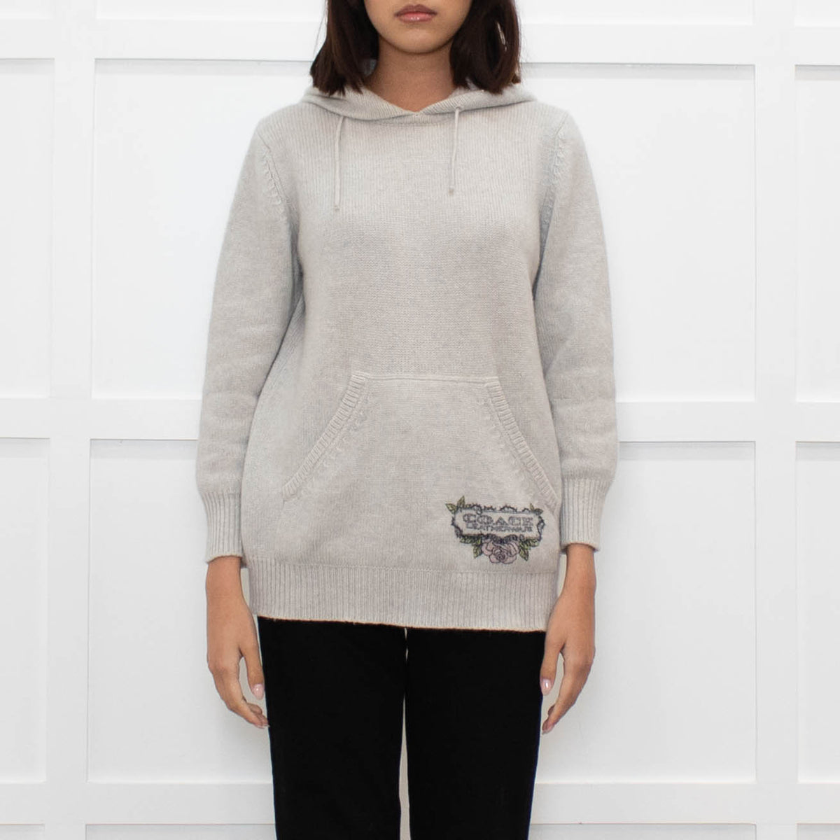 Coach Light Grey Cashmere Hooded Printed Sweater