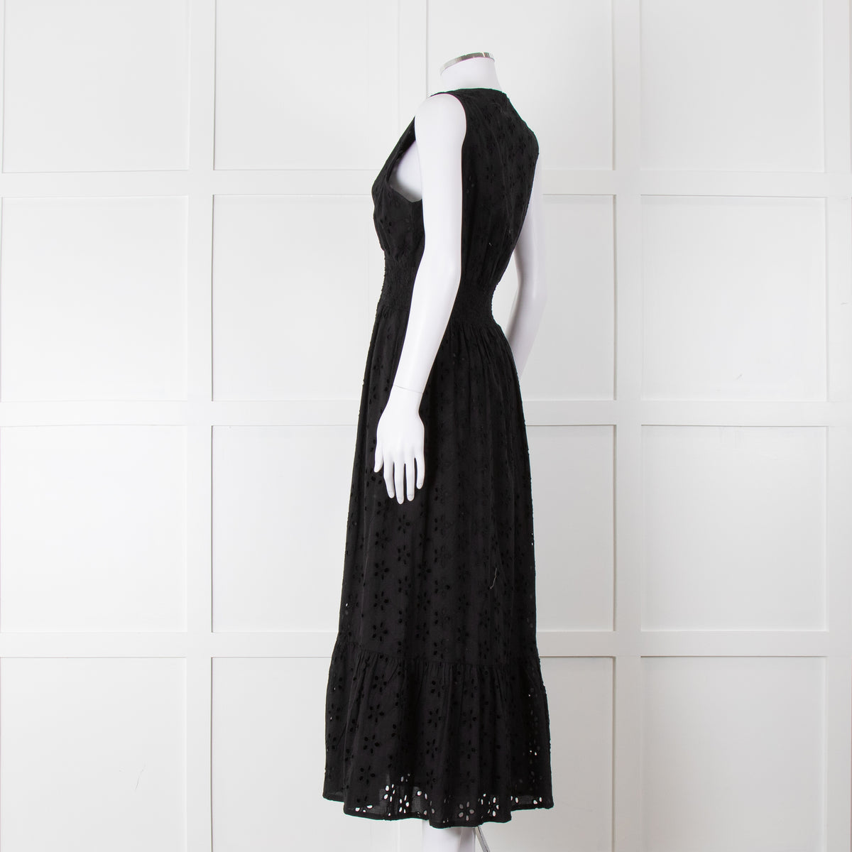 Iris Black Broderie Anglaise Sleeveless Maxi Dress