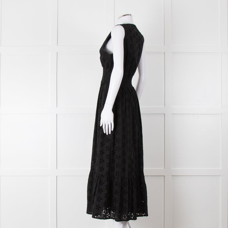 Iris Black Broderie Anglaise Sleeveless Maxi Dress