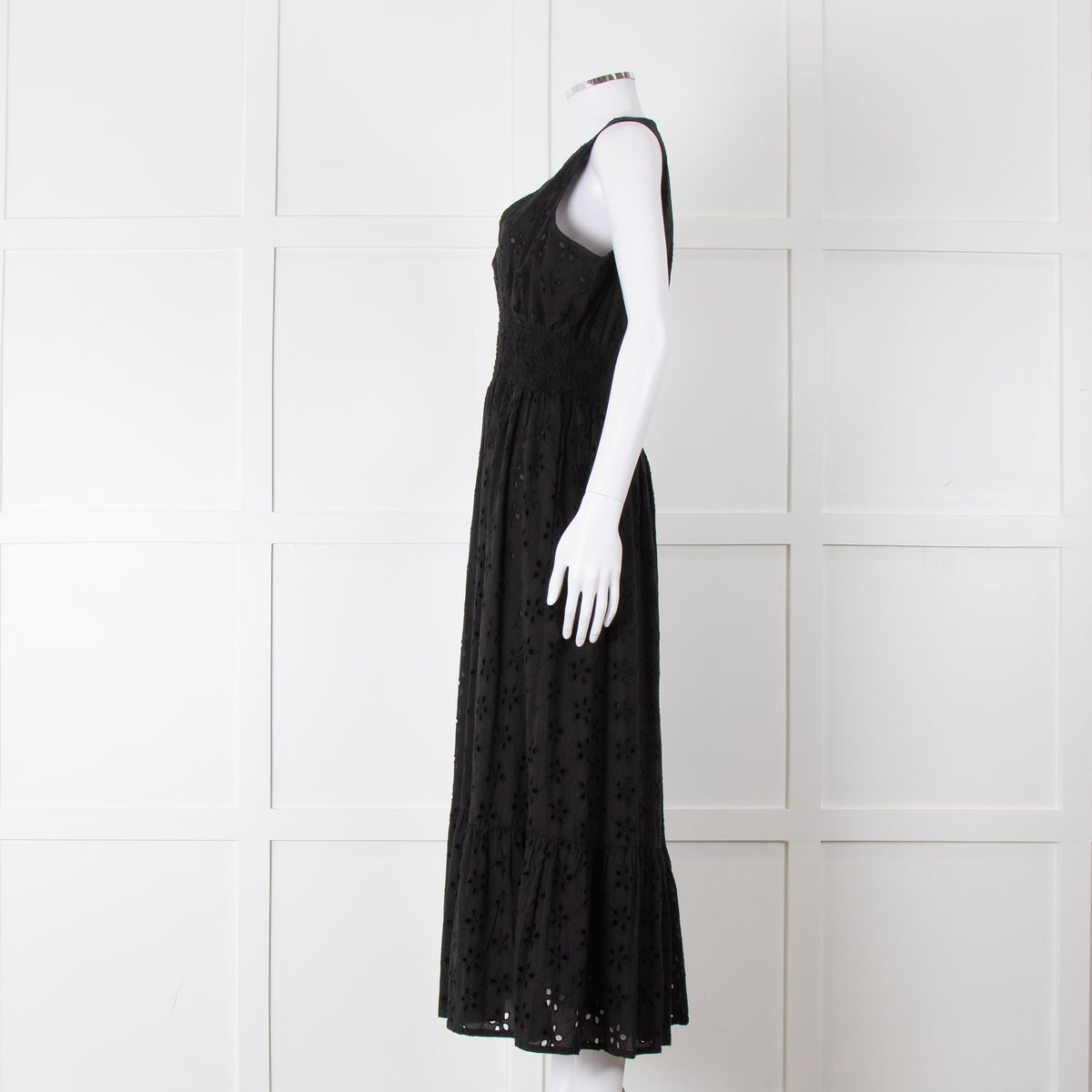 Iris Black Broderie Anglaise Sleeveless Maxi Dress