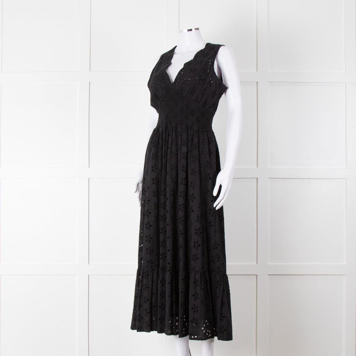 Iris Black Broderie Anglaise Sleeveless Maxi Dress
