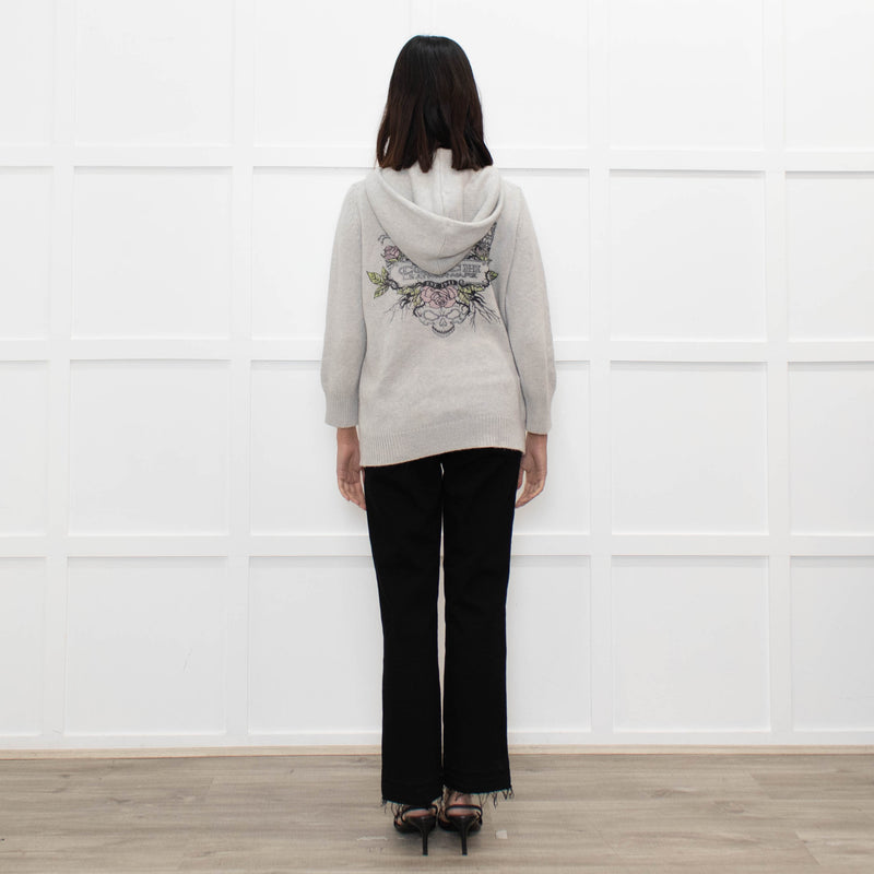 Coach Light Grey Cashmere Hooded Printed Sweater