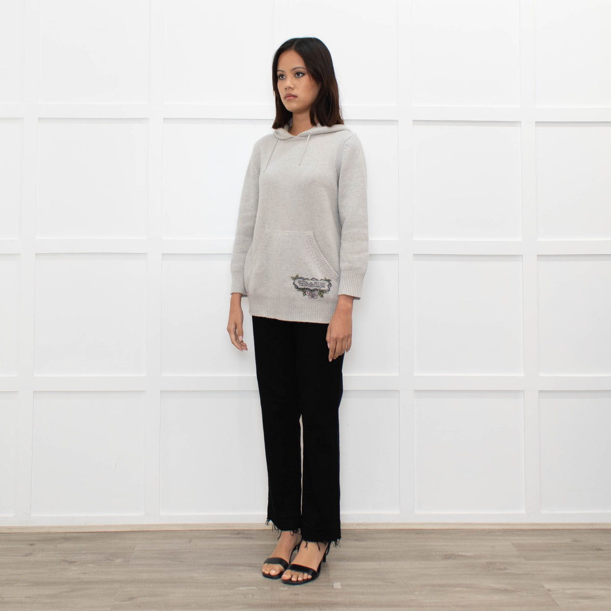 Coach Light Grey Cashmere Hooded Printed Sweater