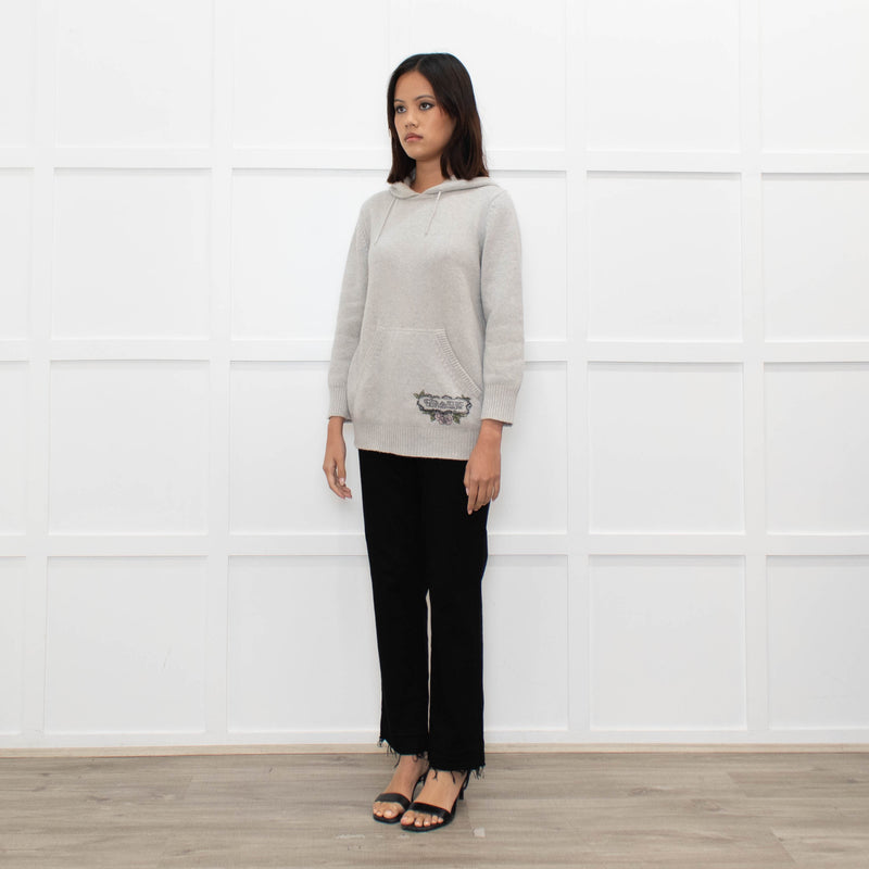 Coach Light Grey Cashmere Hooded Printed Sweater