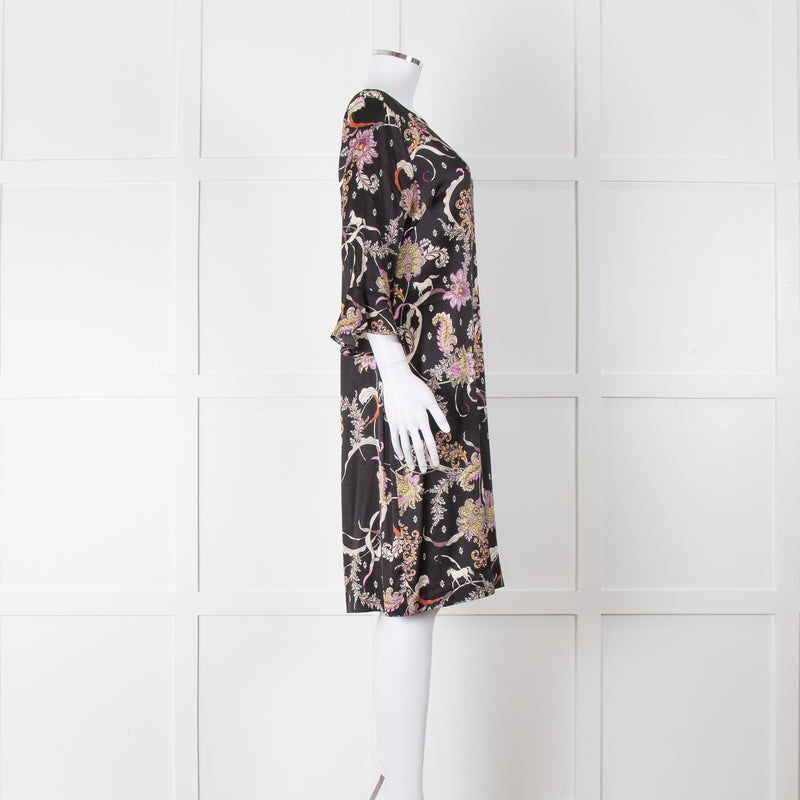 Joyce & Girls Black Multi Pattern Silk Dress
