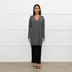 Joseph Grey V-Neck Wool Blend Fine Knit Long Jumper