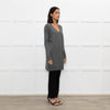 Joseph Grey V-Neck Wool Blend Fine Knit Long Jumper