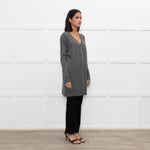 Joseph Grey V-Neck Wool Blend Fine Knit Long Jumper