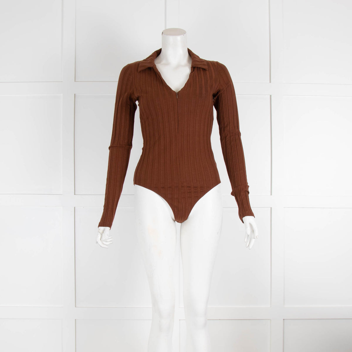 Reformation Brown Collared Body Suit