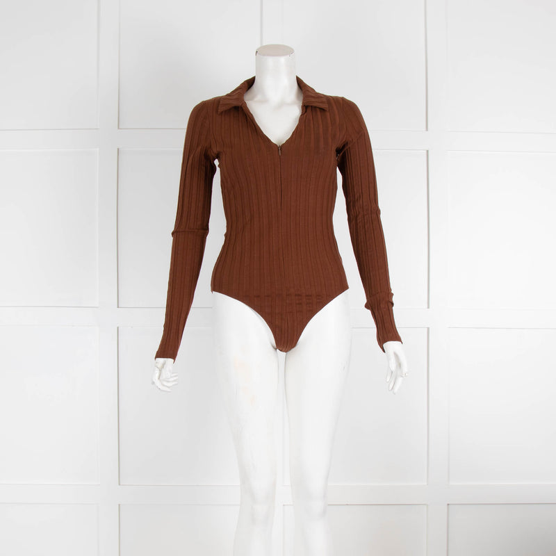 Reformation Brown Collared Body Suit