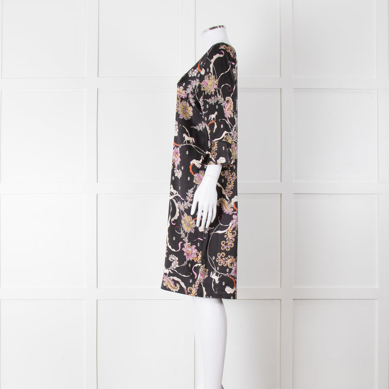 Joyce & Girls Black Multi Pattern Silk Dress