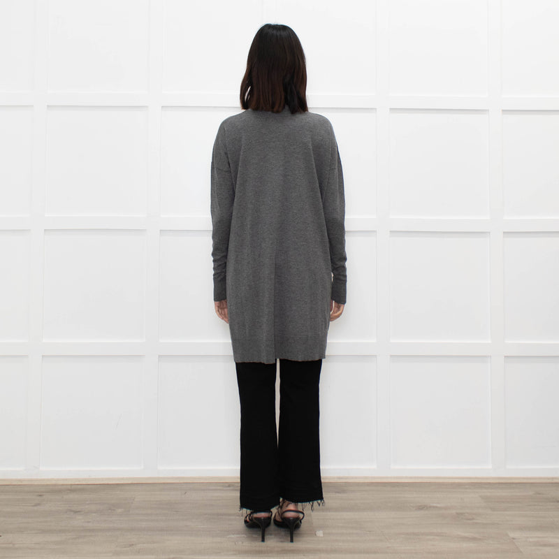 Joseph Grey V-Neck Wool Blend Fine Knit Long Jumper