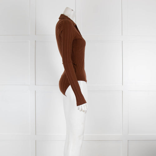 Reformation Brown Collared Body Suit