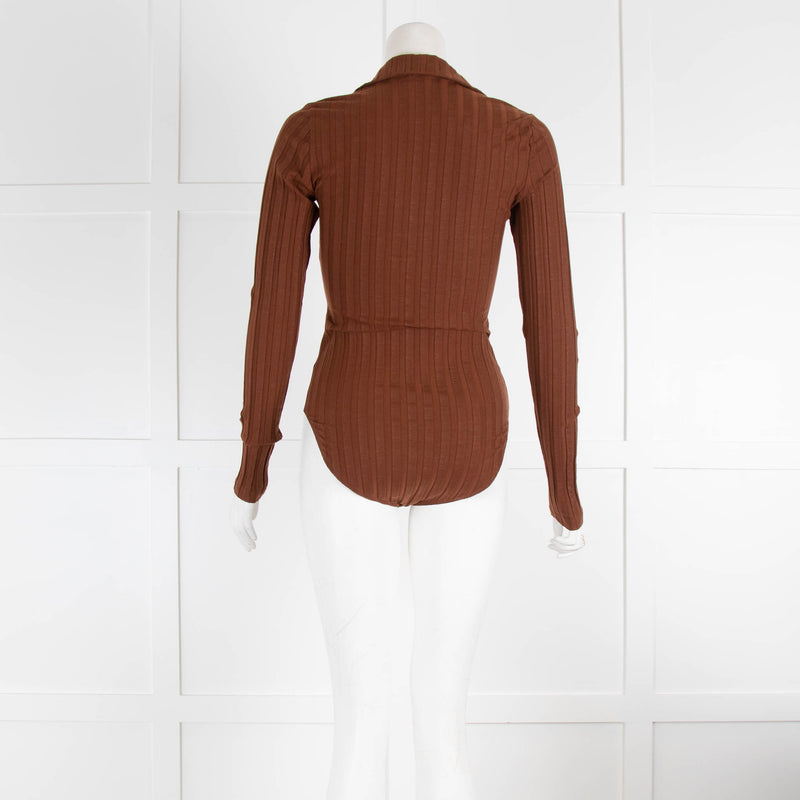Reformation Brown Collared Body Suit