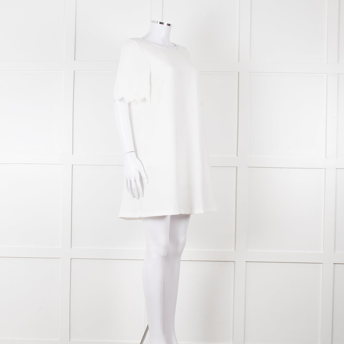 Sezane Ivory Scalloped Lace Trim Short Sleeved Dress