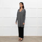 Joseph Grey V-Neck Wool Blend Fine Knit Long Jumper