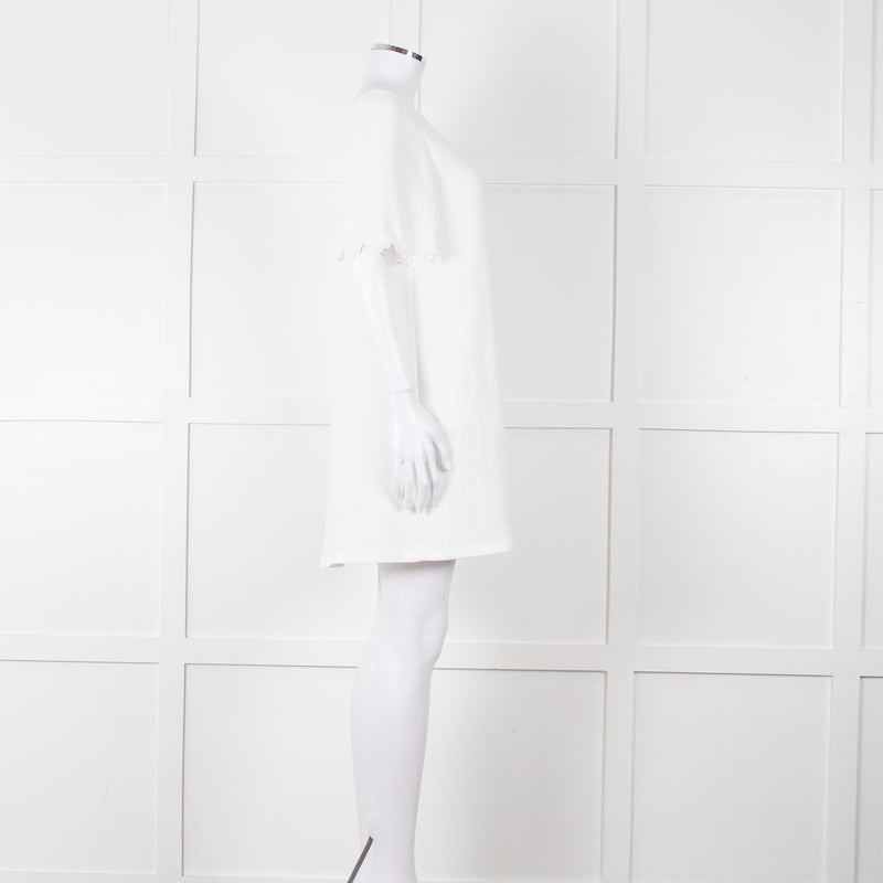 Sezane Ivory Scalloped Lace Trim Short Sleeved Dress