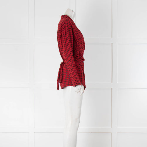 T Alexander Wang Black And Red Check Top With Tie Front