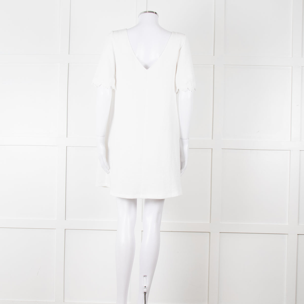 Sezane Ivory Scalloped Lace Trim Short Sleeved Dress
