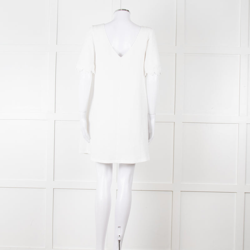 Sezane Ivory Scalloped Lace Trim Short Sleeved Dress