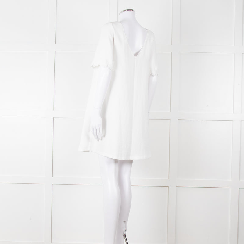 Sezane Ivory Scalloped Lace Trim Short Sleeved Dress