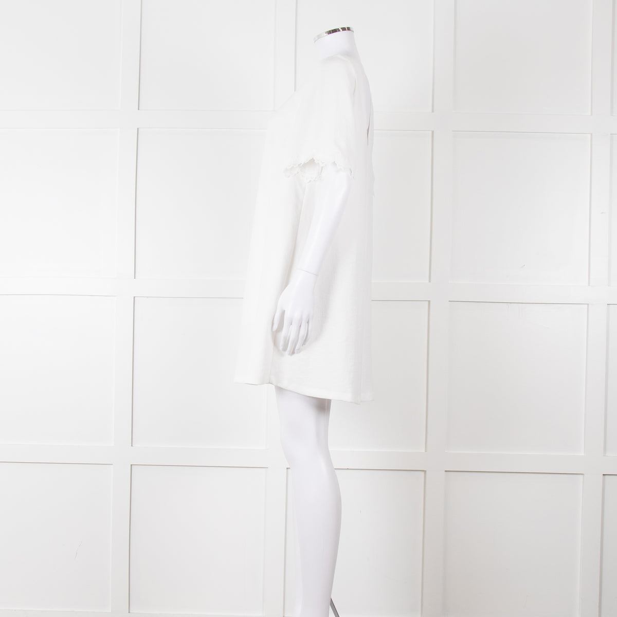 Sezane Ivory Scalloped Lace Trim Short Sleeved Dress
