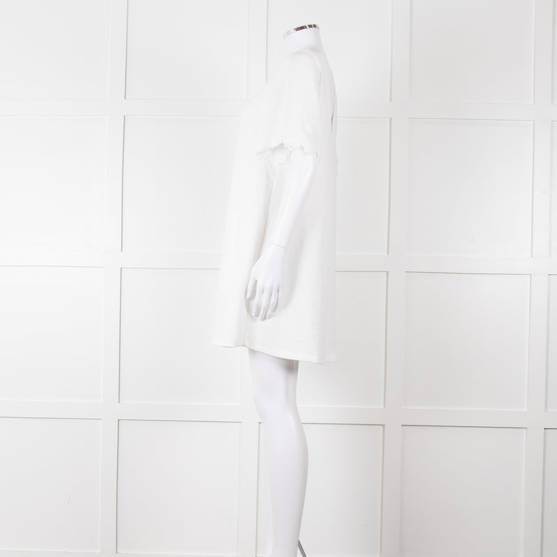 Sezane Ivory Scalloped Lace Trim Short Sleeved Dress