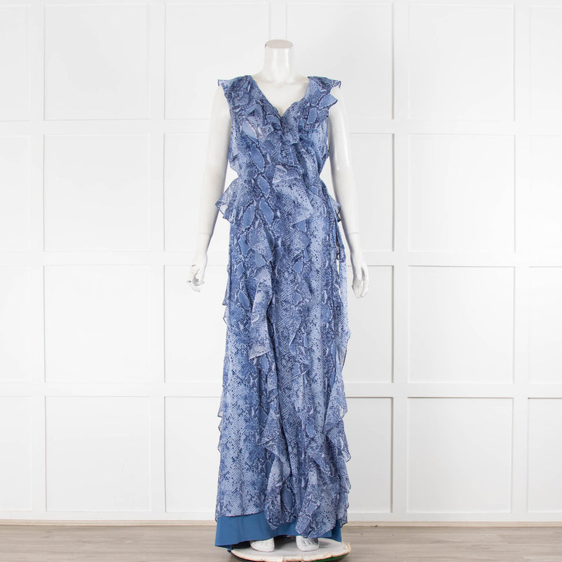 Diane Von Furstenberg Lacey Blue Python Silk Wraparound Dress