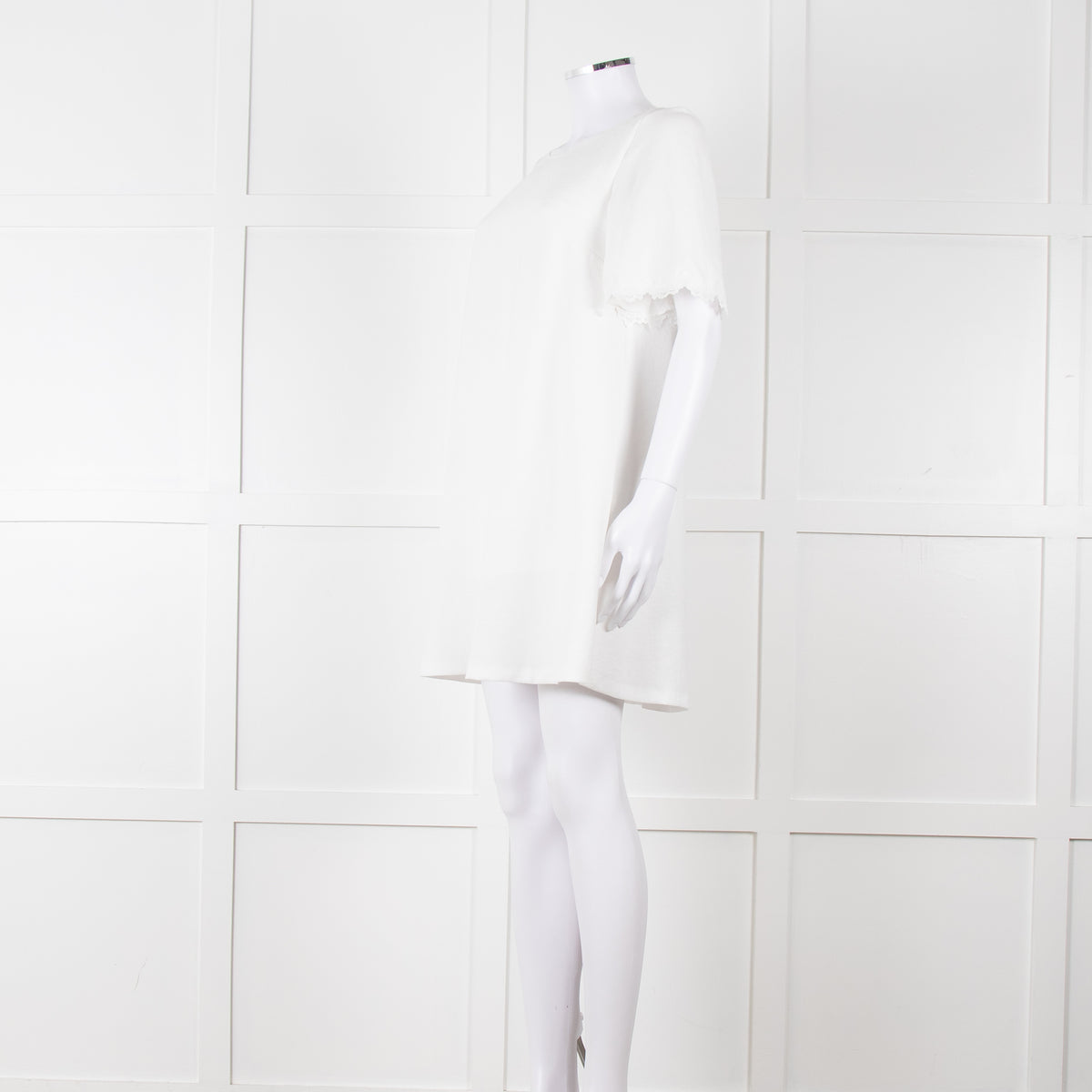 Sezane Ivory Scalloped Lace Trim Short Sleeved Dress