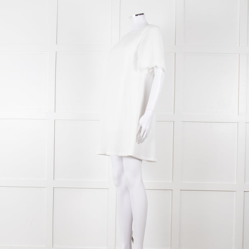 Sezane Ivory Scalloped Lace Trim Short Sleeved Dress