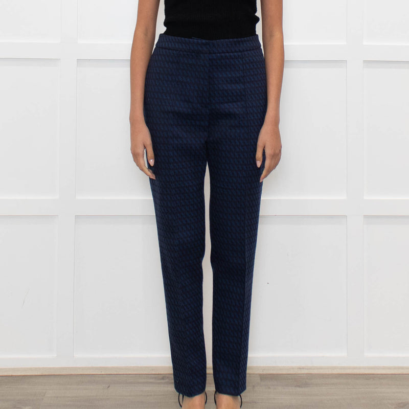 The Fold Black Blue Geometric Pattern Narrow Leg Trousers