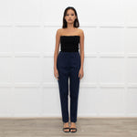 The Fold Black Blue Geometric Pattern Narrow Leg Trousers