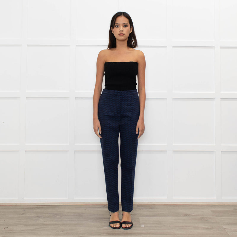 The Fold Black Blue Geometric Pattern Narrow Leg Trousers