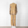 Etro Bronze and Turquoise Lace Trousers with Yellow Lining